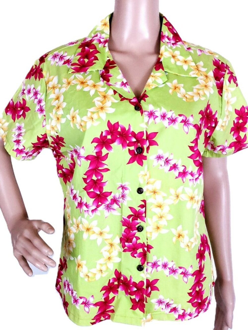 Pacific Legend Women Button Shirt Top Floral Aloha Size M - made in USA